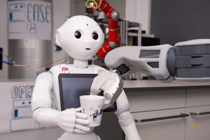A robot get a cup from an other robot.